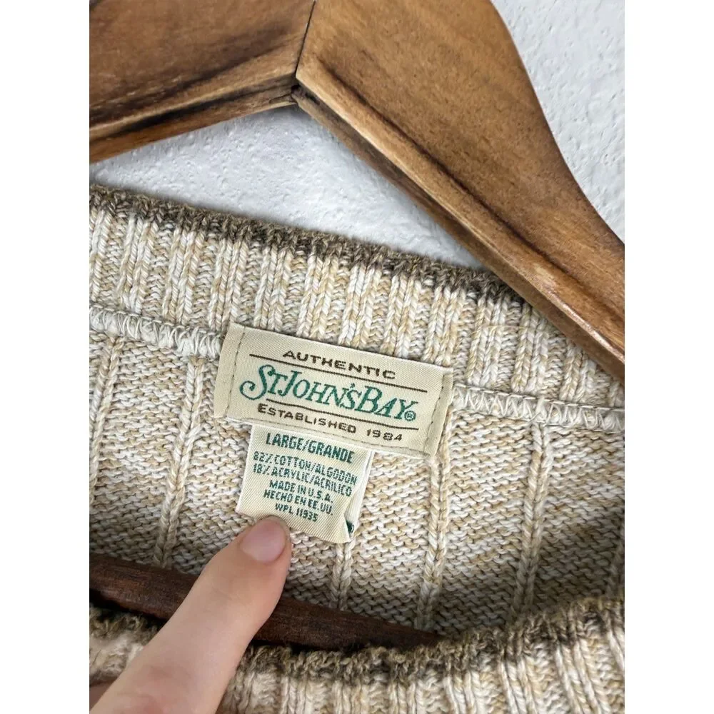 Vtg St Johns Bay Mens Grandpa Sweater Sz L Nordic Scandi Fair Isle Cabin Ski